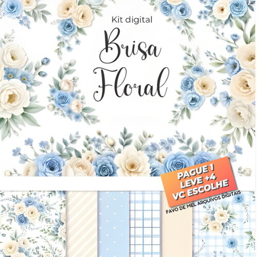 Kit Digital Floral Azul Aquarela #5 Png Brisa Floral