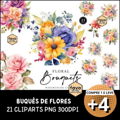 Kit Digital Floral Bouquet Aquarela (ds) Buquê de Flores