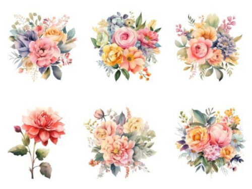 Kit Digital Floral Bouquet Aquarela (ds) Buquê de Flores