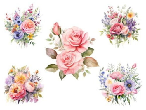 Kit Digital Floral Bouquet Aquarela (ds) Buquê de Flores