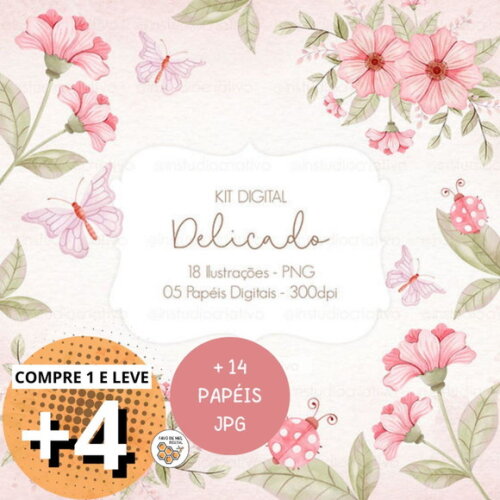Kit Digital Floral Delicado Aquarela