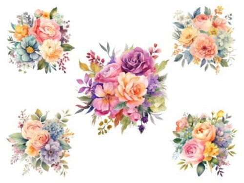 Kit Digital Floral Bouquet Aquarela (ds) Buquê de Flores
