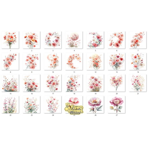 Kit Digital Floral Delicado Aquarela #2
