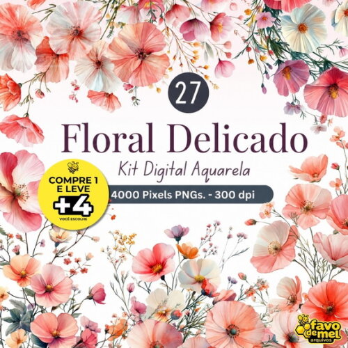 Kit Digital Floral Delicado Aquarela #2