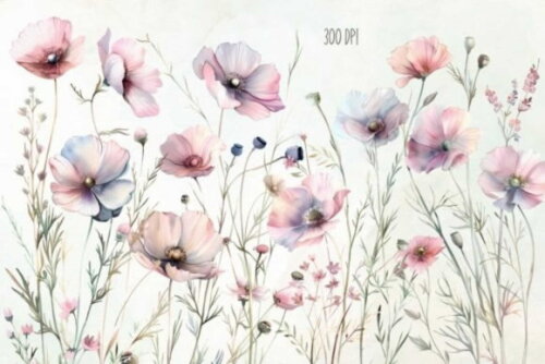 Kit Digital Floral Marsala Aquarela #2 Png
