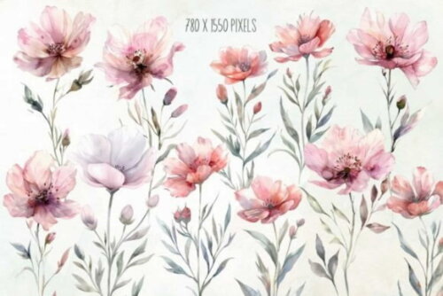 Kit Digital Floral Marsala Aquarela #2 Png