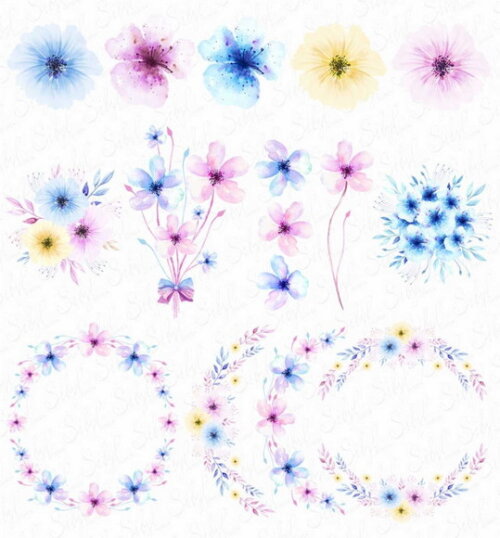 Kit Digital Floral Pastel Aquarela Png com Papéis