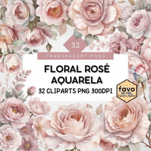 Kit Digital Floral Rosé Aquarela Premium (msp)