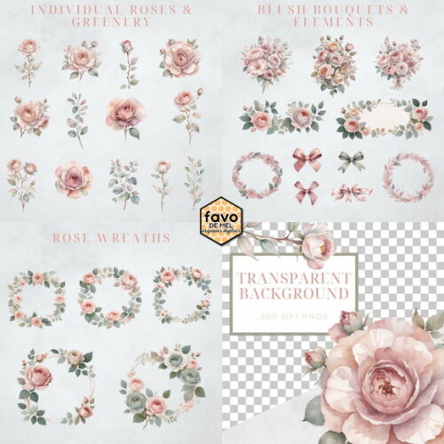 Kit Digital Floral Rosé Aquarela Premium (msp)