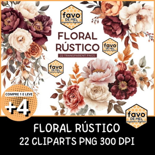 Kit Digital Floral Rústico Marsala Boho Aquarela