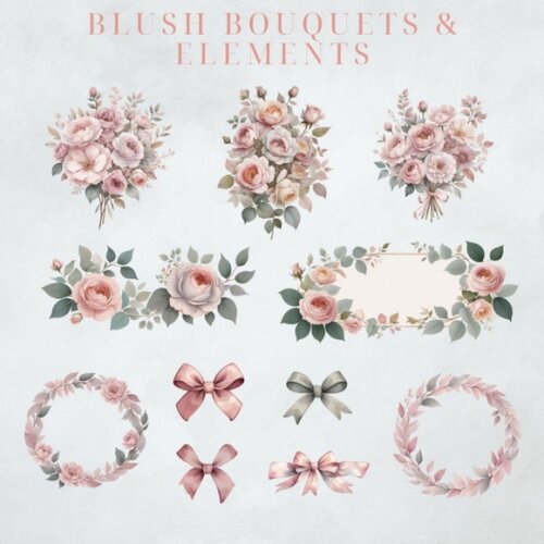 Kit Digital Floral Rosé Aquarela Premium (msp)