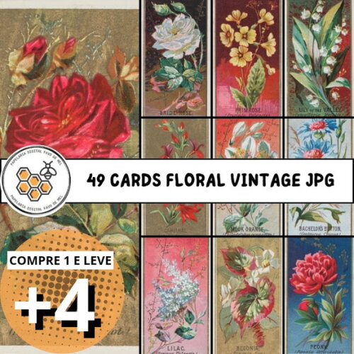 Kit Digital Floral Vintage - Cards em Jpg