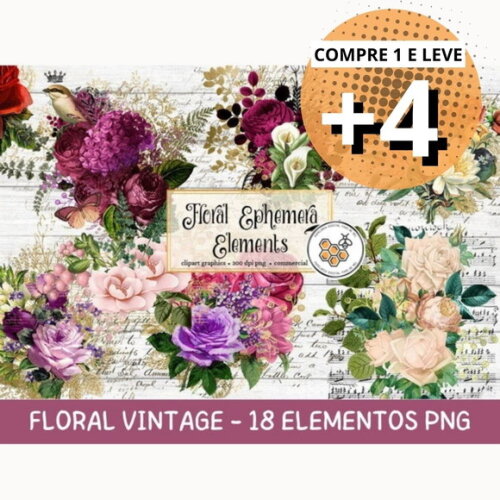 Kit Digital Floral Vintage - Floral Ephemera