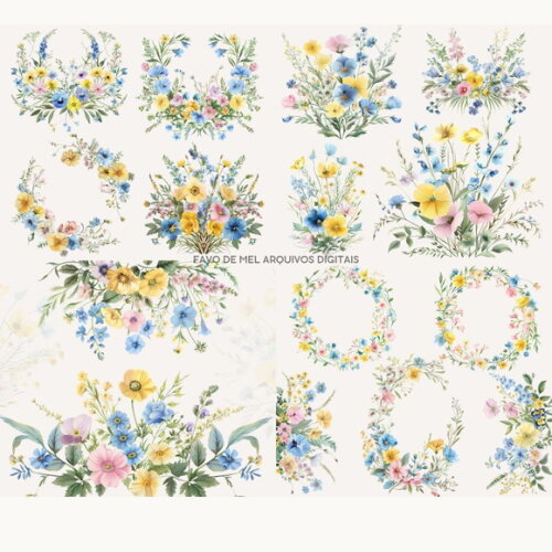 Kit Digital Flores do Campo Aquarela #03 Floral Aquarela Png