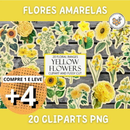Kit Digital Flores Amarelas Vintage - Yellow Flowers