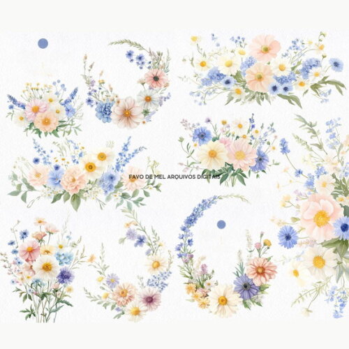 Kit Digital Flores do Campo Aquarela #04 Floral Aquarela Png