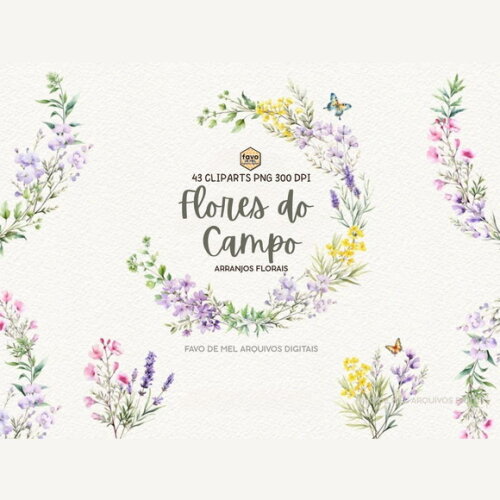 Kit Digital Flores do Campo Aquarela #05 Floral Aquarela Png
