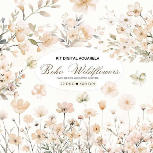 Kit Digital Flores do Campo Aquarela #07 Floral Boho Png