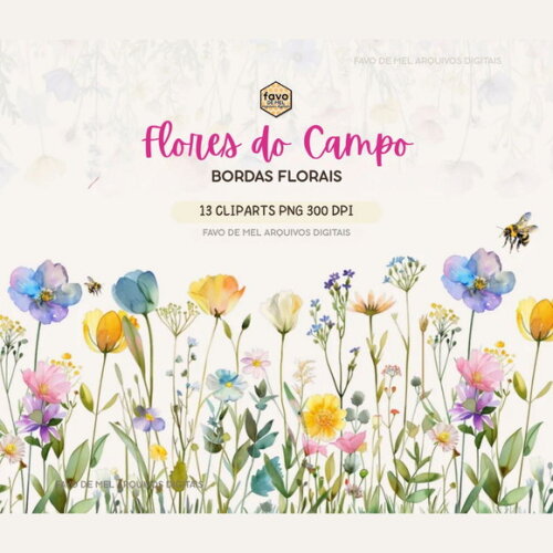 Kit Digital Flores do Campo Aquarela #06 Bordas Florais Png