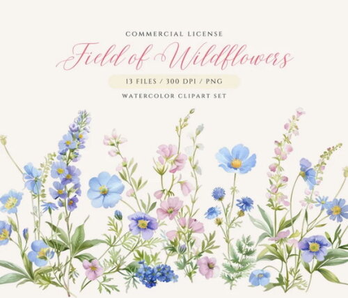 Kit Digital Flores do Campo Aquarela #06 Bordas Florais Png