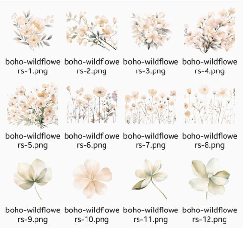 Kit Digital Flores do Campo Aquarela #07 Floral Boho Png