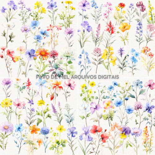Kit Digital Flores do Campo Aquarela #09 Png Flores Soltas