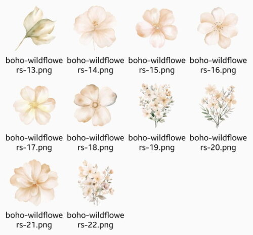 Kit Digital Flores do Campo Aquarela #07 Floral Boho Png