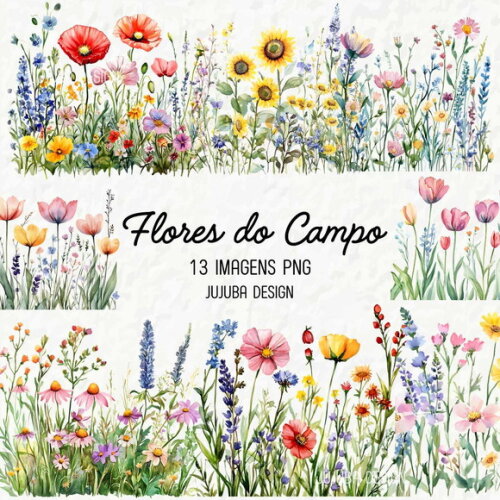 Kit Digital Flores do Campo Aquarela #11 Png