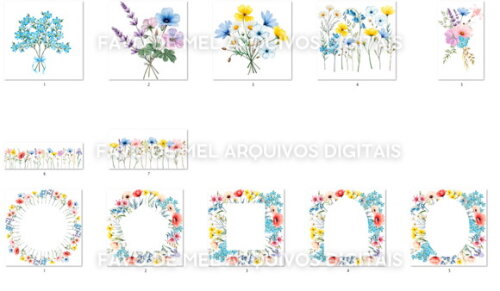 Kit Digital Flores do Campo Aquarela #13 (pague 1 Leve 5)