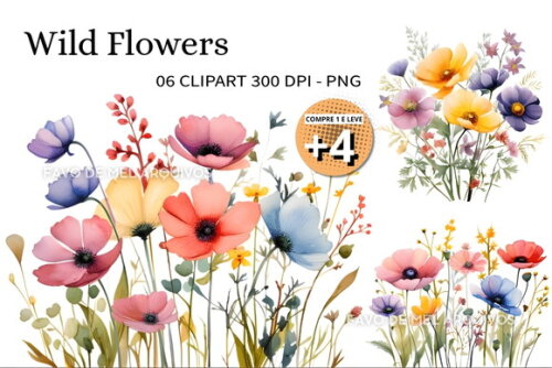 Kit Digital Flores do Campo Aquarela #14 (pague 1 Leve 5)