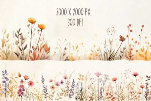 Kit Digital Flores do Campo Aquarela #15 (pague 1 Leve 5)