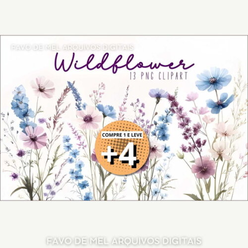 Kit Digital Flores do Campo Aquarela #16 Floral Azul