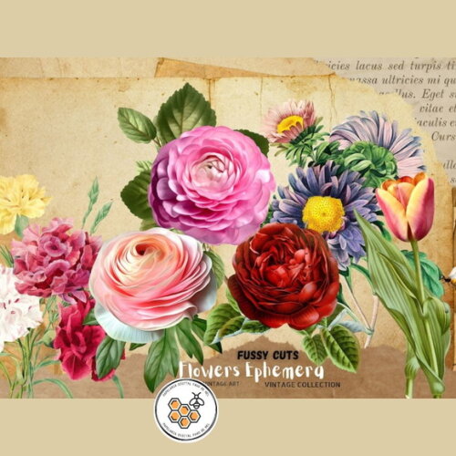 Kit Digital Flores Vintage - Flowers Ephemera