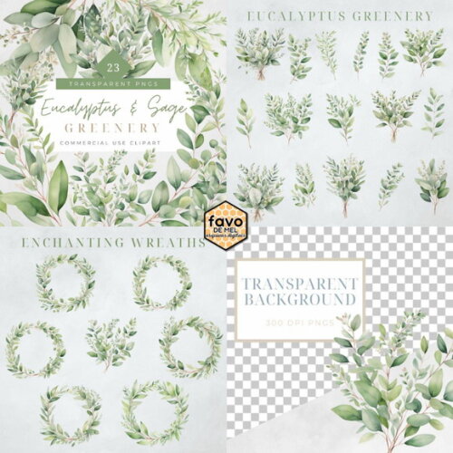Kit Digital Folhagem Verde Aquarela Premium (msp)