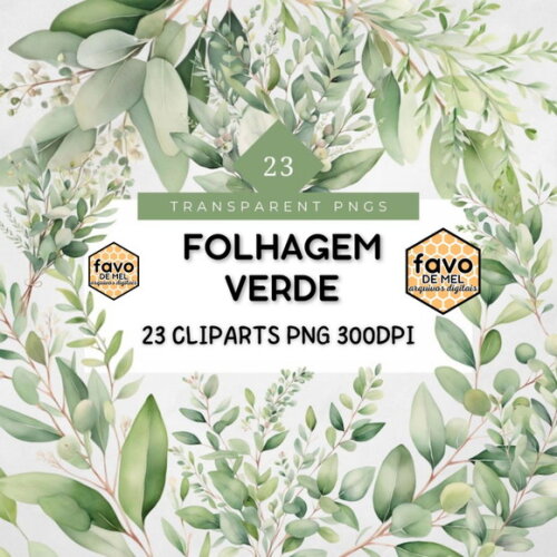 Kit Digital Folhagem Verde Aquarela Premium (msp)