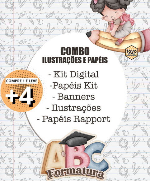 Kit Digital Formatura Abc - Combo Ilustrações e Papéis