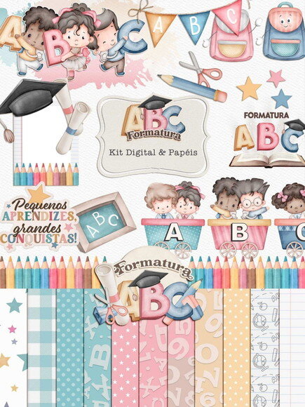 Kit Digital Formatura Abc - Combo Ilustrações e Papéis