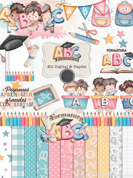 Kit Digital Formatura Abc Aquarela