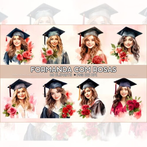 Kit Digital Formatura Aquarela - Formanda com Rosas Png
