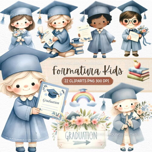 Kit Digital Formatura Kids Aquarela #9 Png Premium