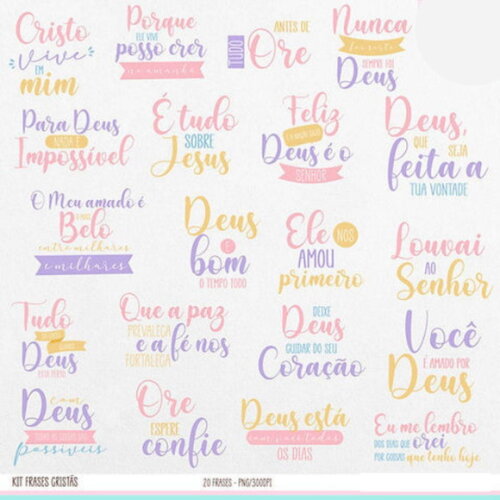 Kit Digital Frases Cristãs - Elementos e Papéis - Sublimação