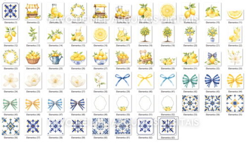Kit Digital Fresh Lemon Limão e Azulejos Png (pague 1 Leve 5