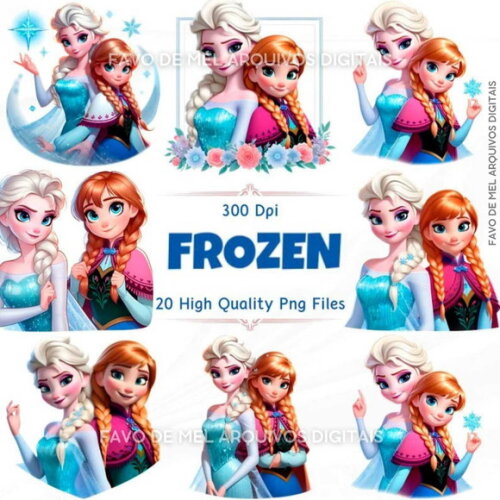 Kit Digital Frozen #4 Elsa e Ana Png Premium