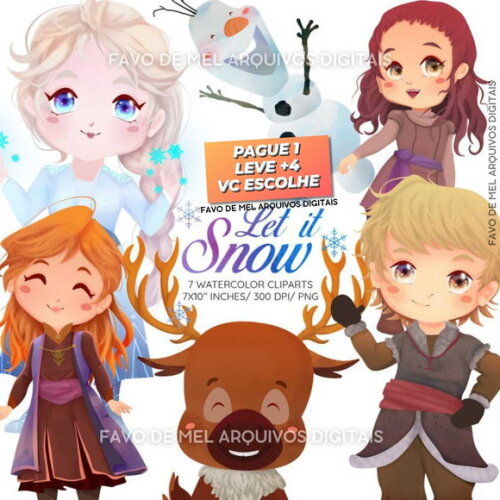 Kit Digital Frozen Aquarela #6 Png (pague 1 Leve +4)