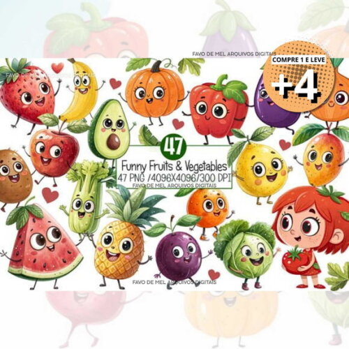 Kit Digital Frutas e Vegetais Aquarela #3 (pague 1 Leve +4)