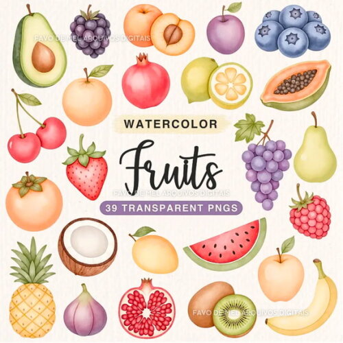 Kit Digital Frutas Frutinhas Aquarela #4 Png Premium