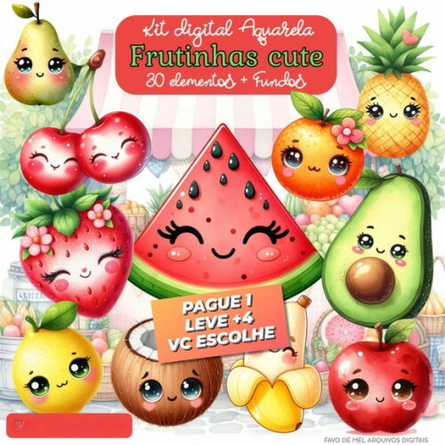 Kit Digital Frutinhas Cute Aquarela Png (pague 1 Leve +4)