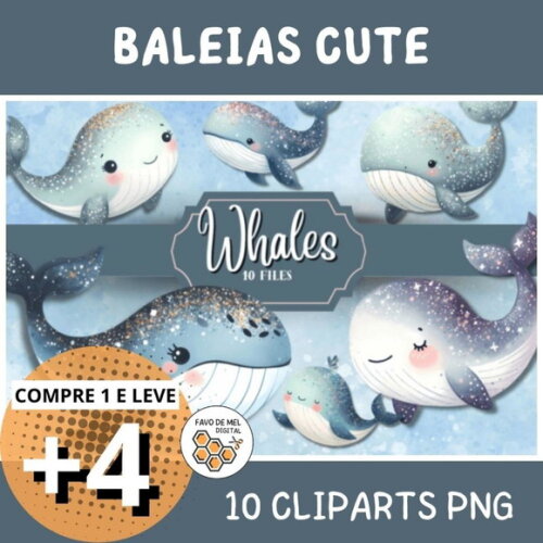 Kit Digital Fundo do Mar #11 Baleias Cute - Whales