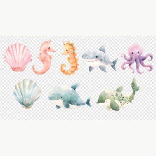 Kit Digital Fundo do Mar 02 - Aquarela Underwater Life