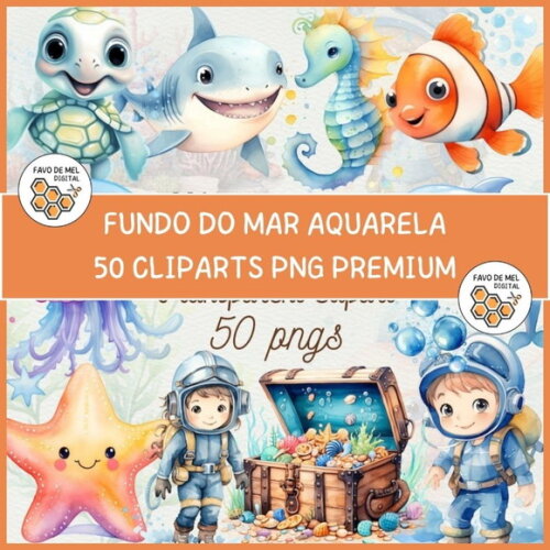 Kit Digital Fundo do Mar 03 - Aquarela Undersea Ddm